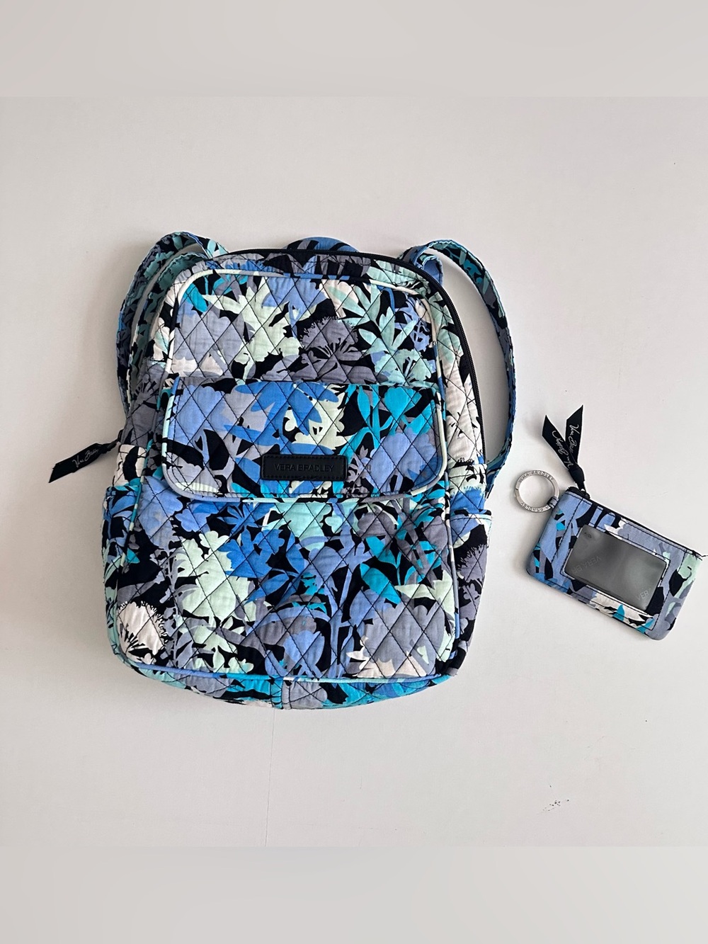 Vera Bradley Blue Black Floral Mini Backpack With Coin Purse